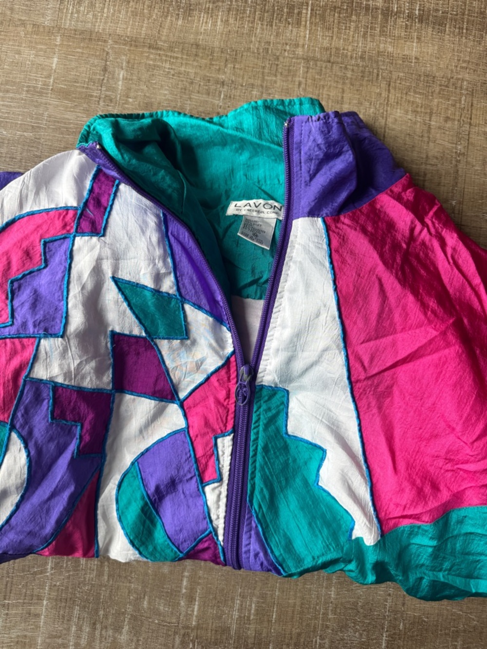 Avon Teal, Purple & White Colorblock Windbreaker